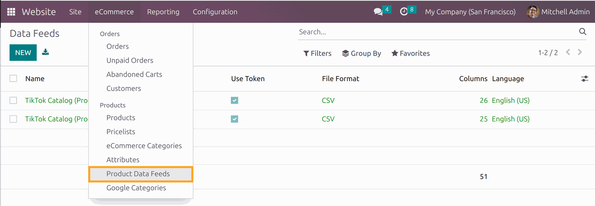 Odoo 18.0 TikTok Catalog Product Data Feeds