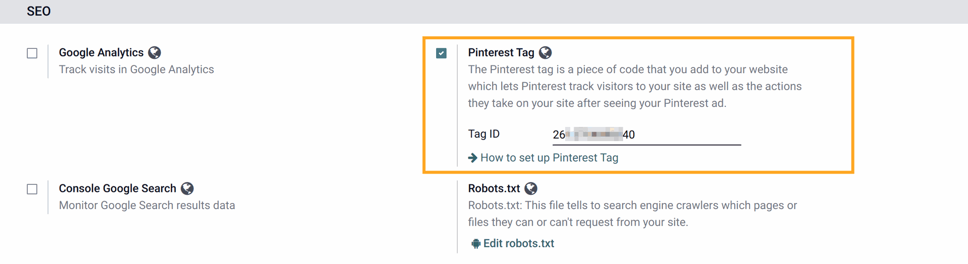 Odoo Pinterest Tag setup for Odoo website 16.0