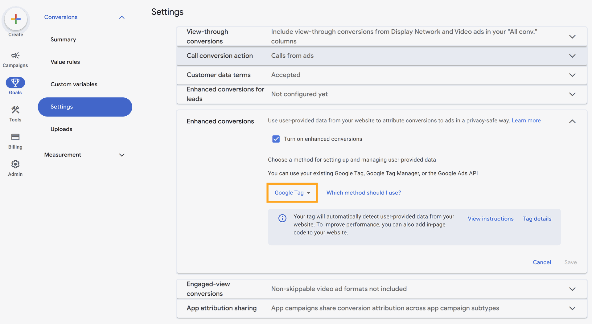 Set up Google Ads enhanced conversion method for user-provided data in Odoo 16.0