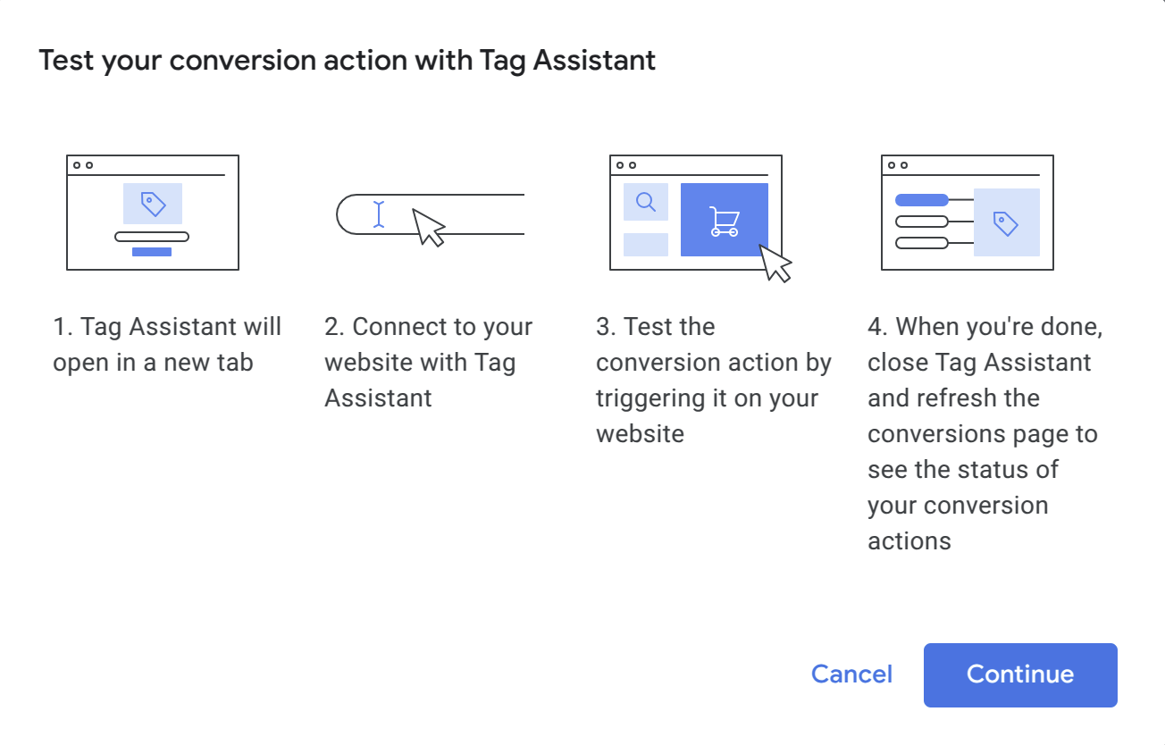 Test Google Ads conversion action with Google Tag Assistant in Odoo 16.0