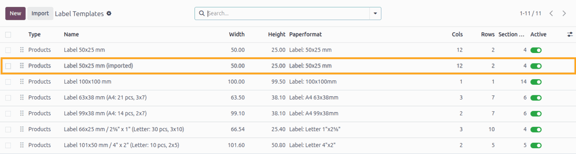 Imported from XML file Odoo labels in 18.0