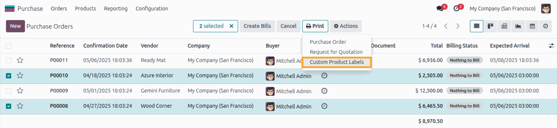 Odoo 18.0 Purchase App Purchase Orders Print Custom Product Labels