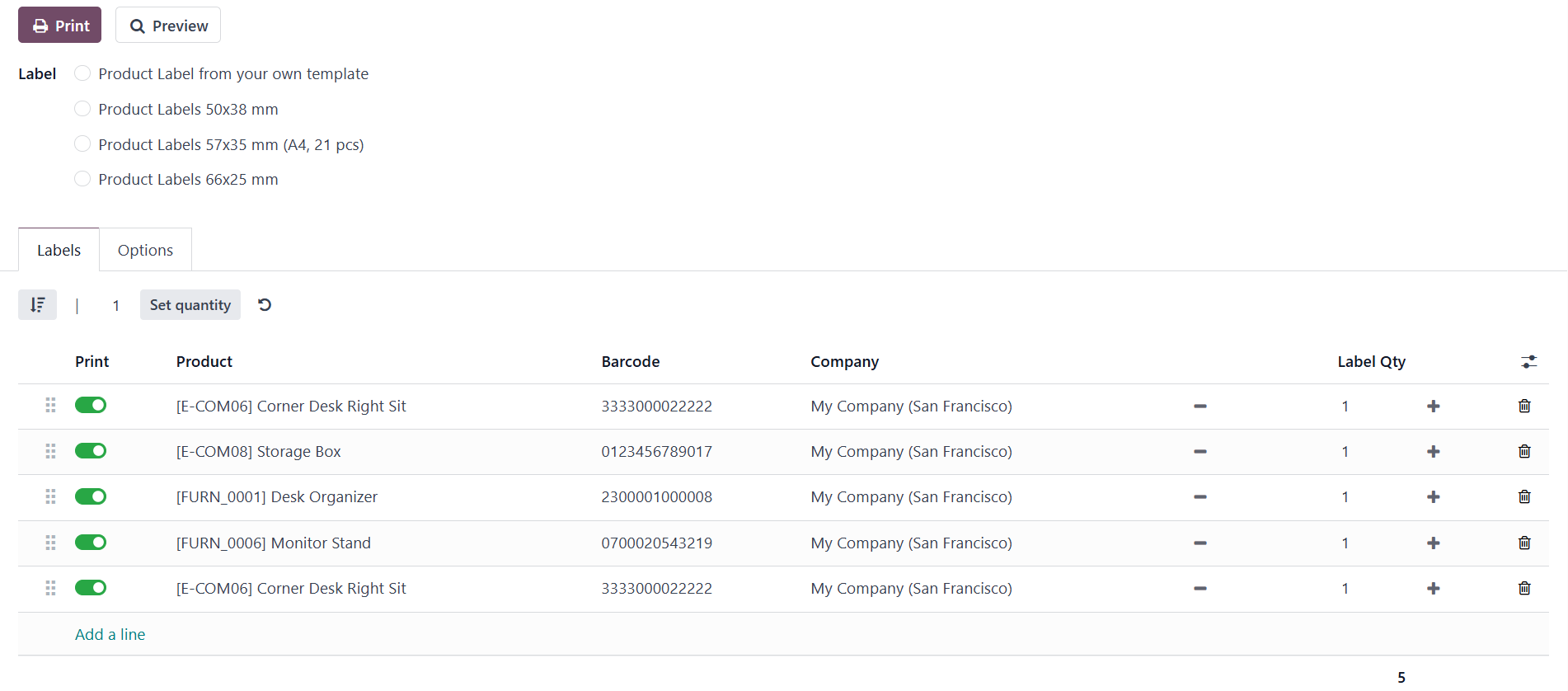 Odoo 18.0 Custom Product Labels Print Wizard