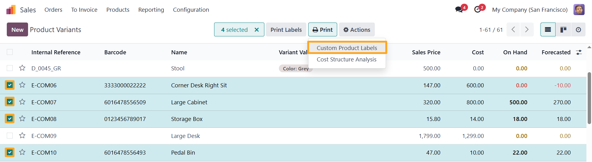 Odoo 18.0 Product Variants Print Custom Product Labels