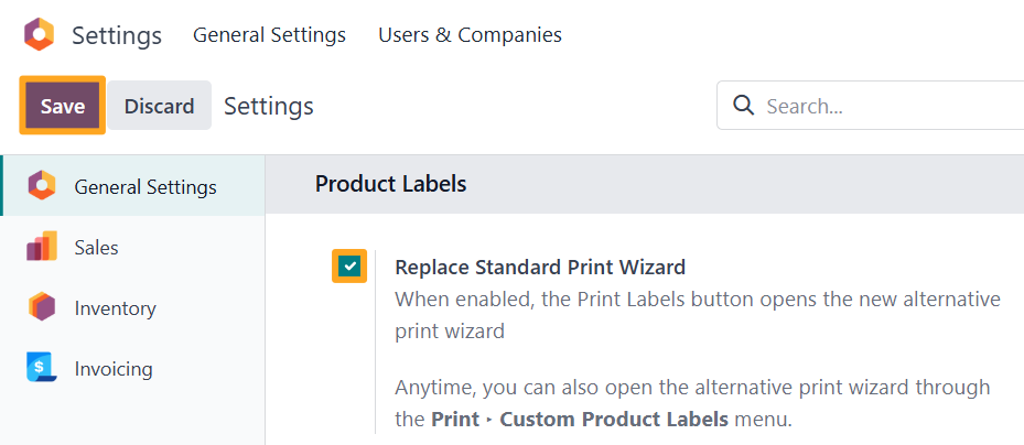 Odoo 18.0 General Settings Product Labels Replace Standard Print Wizard
