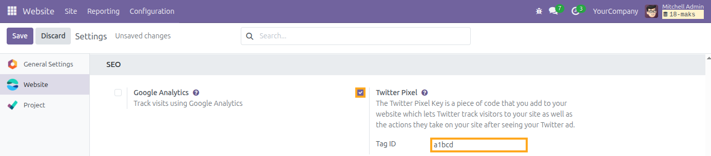 Odoo Twitter Pixel Integration Configuration