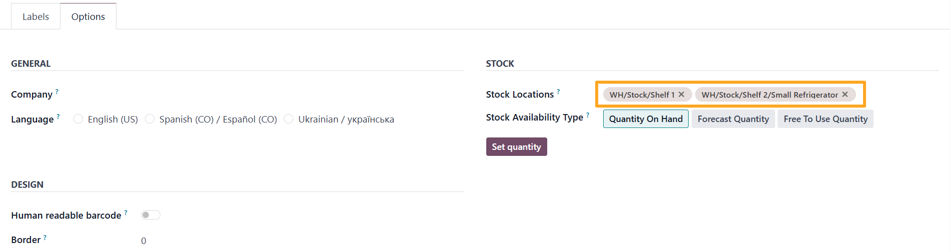 Odoo 18.0 Inventory App Stock Picking Options Locations Custom Product Labels Print Wizard