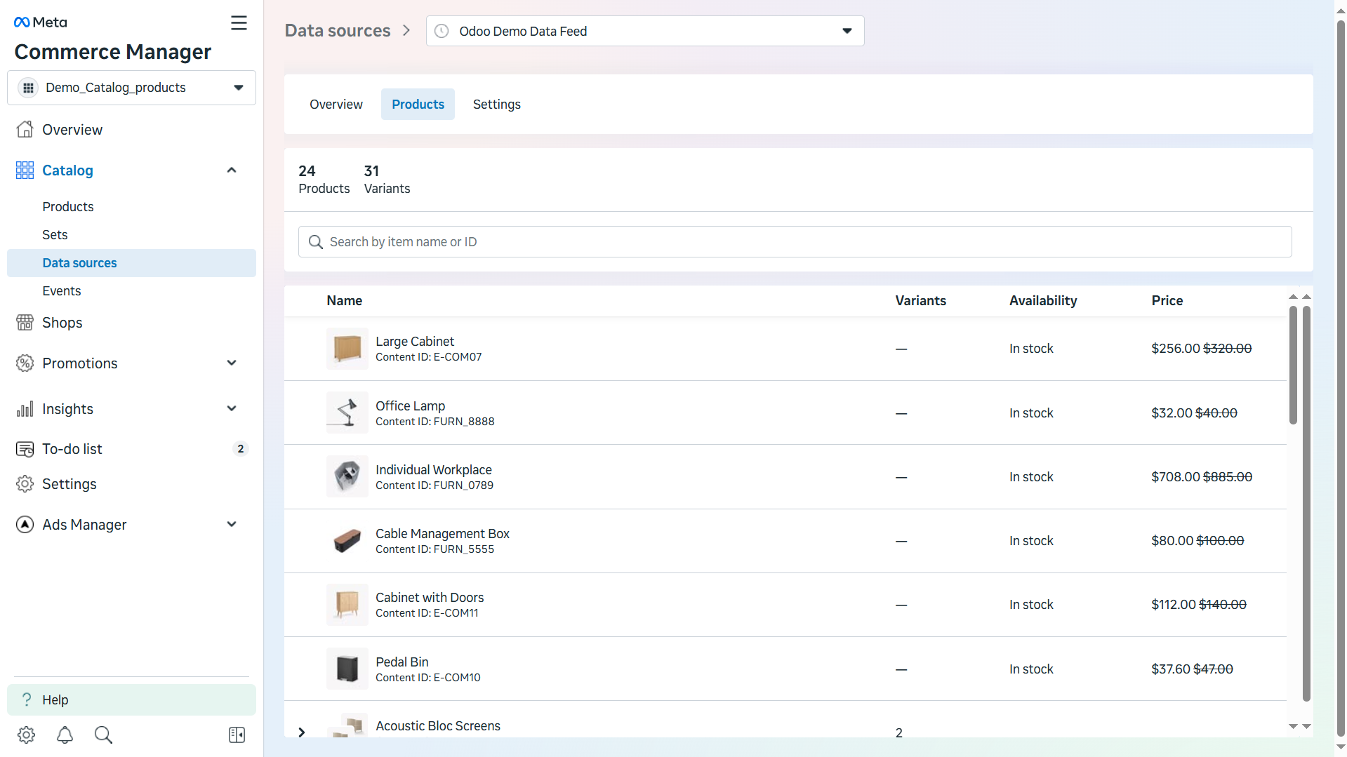 Meta Commerce Manager Data Sources Products