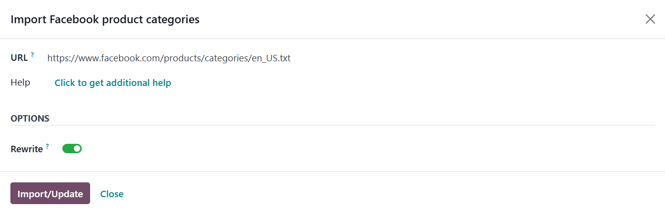 Odoo Import Facebook Product Categories