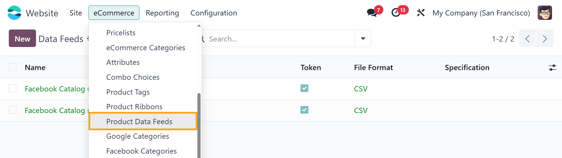 Odoo Website eCommerce Facebook Product Data Feeds