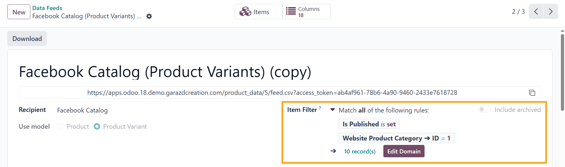 Odoo Facebook Data Feed Product Filters