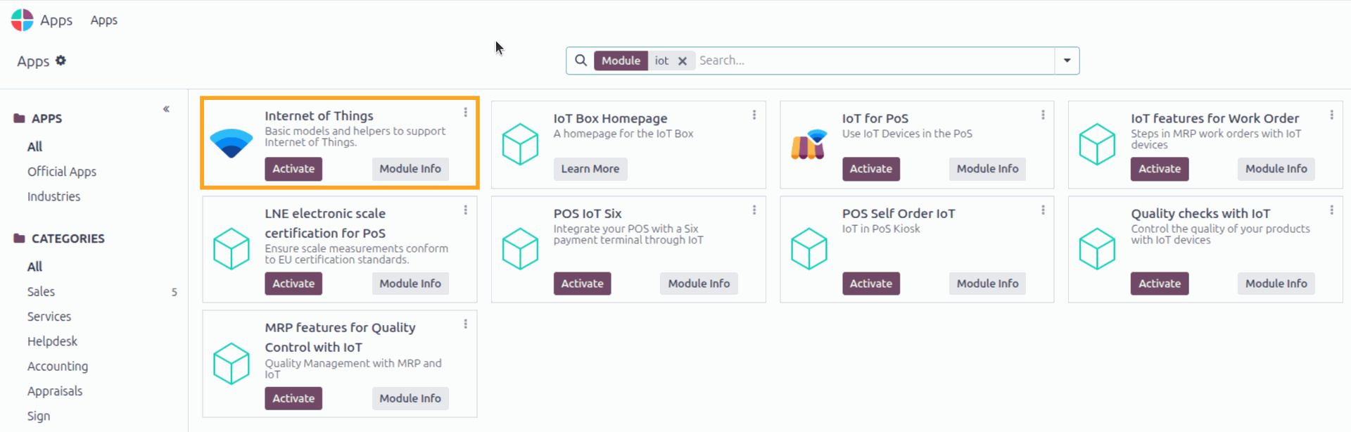 odoo internet of things app