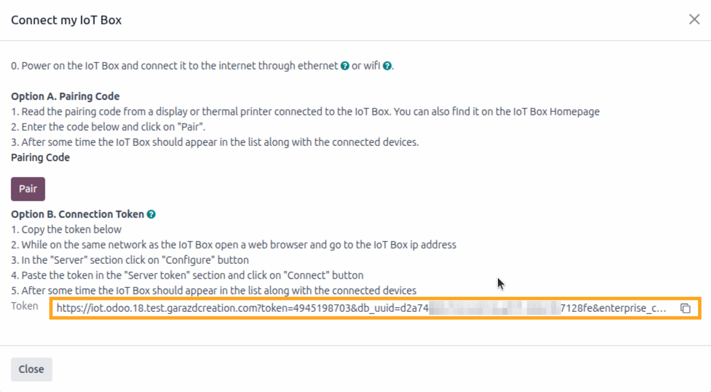 odoo iot box connection token