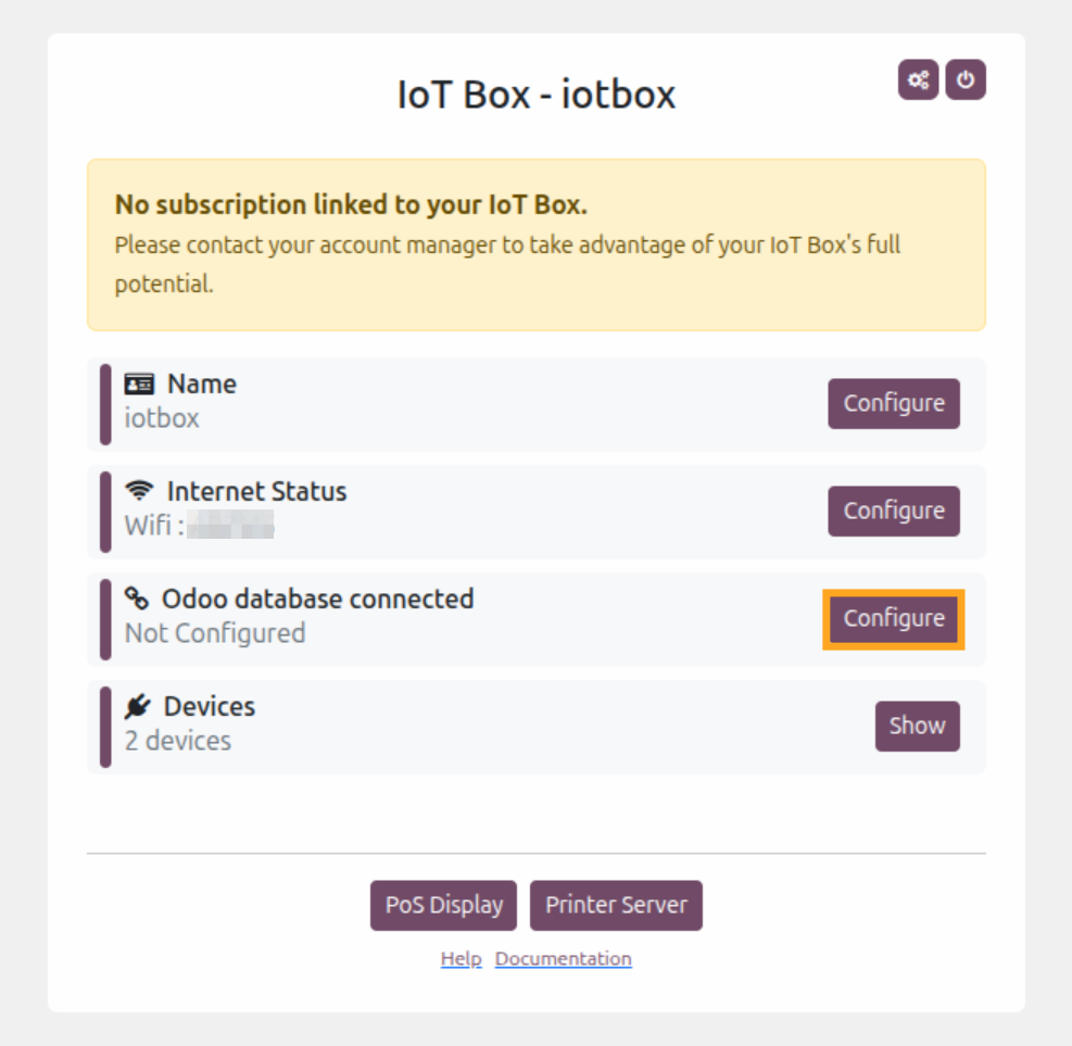 odoo iot box settings webpage
