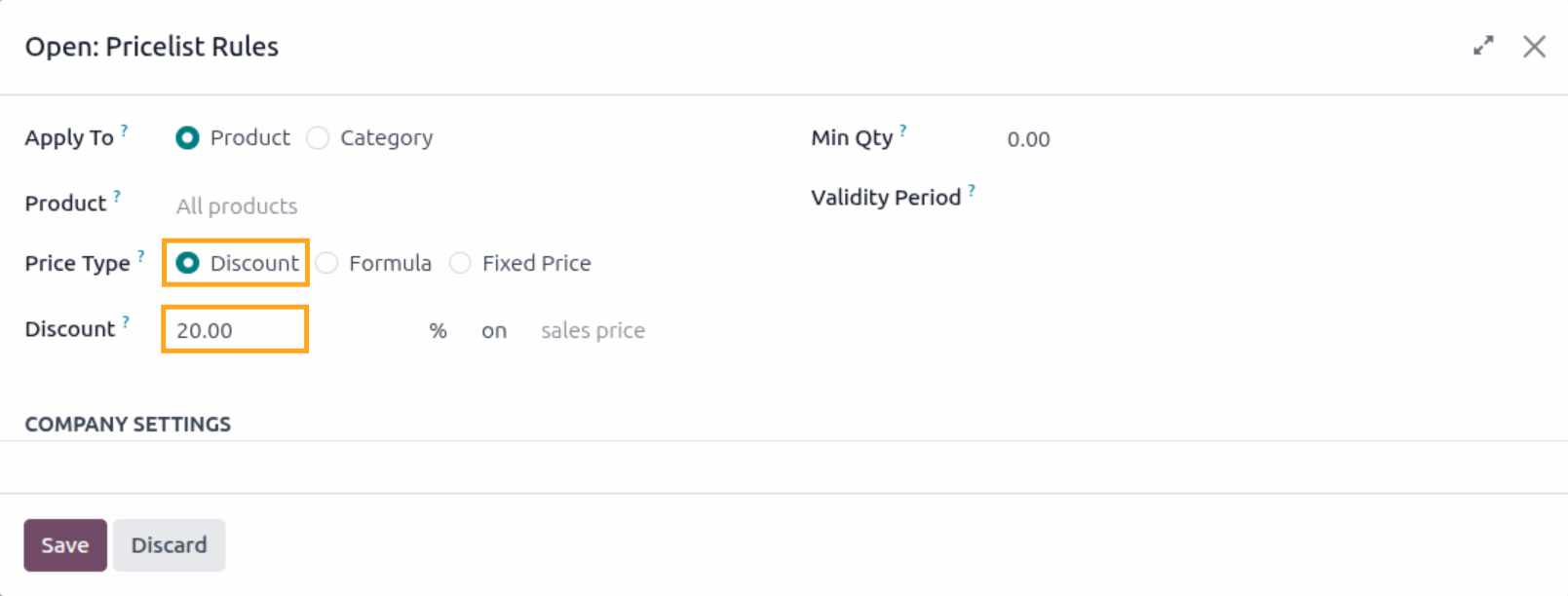 odoo pricelist rules discount