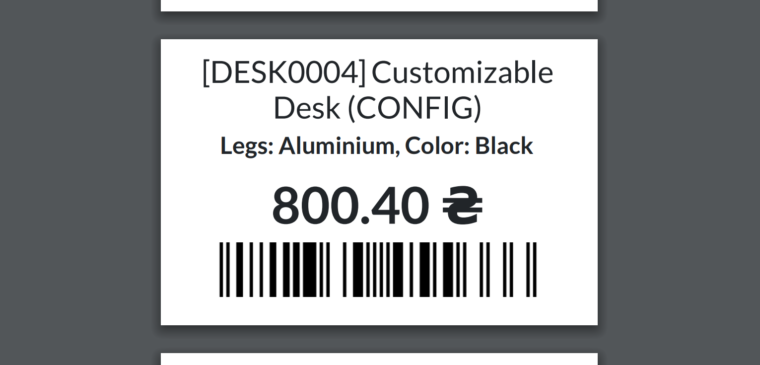 Odoo 15.0 custom product barcode label 2.25 x 1.5 inches | 57 x 38 mm  