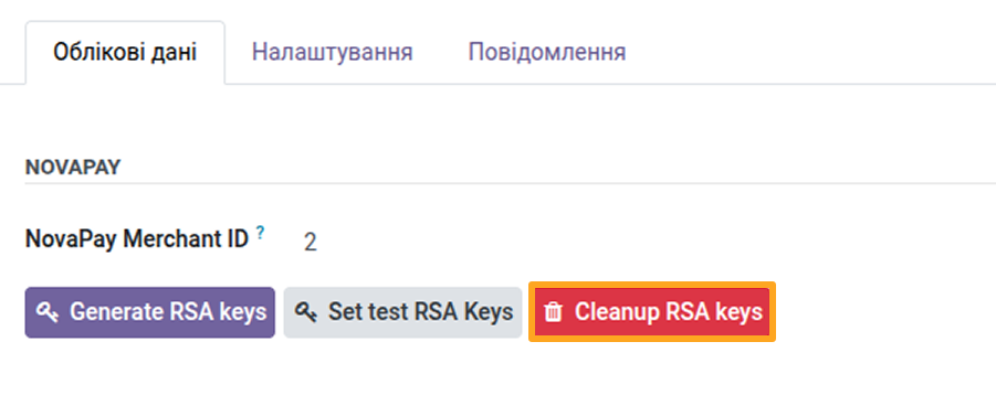 Odoo 18.0 payment providers novapay credentials cleanup rsa keys
