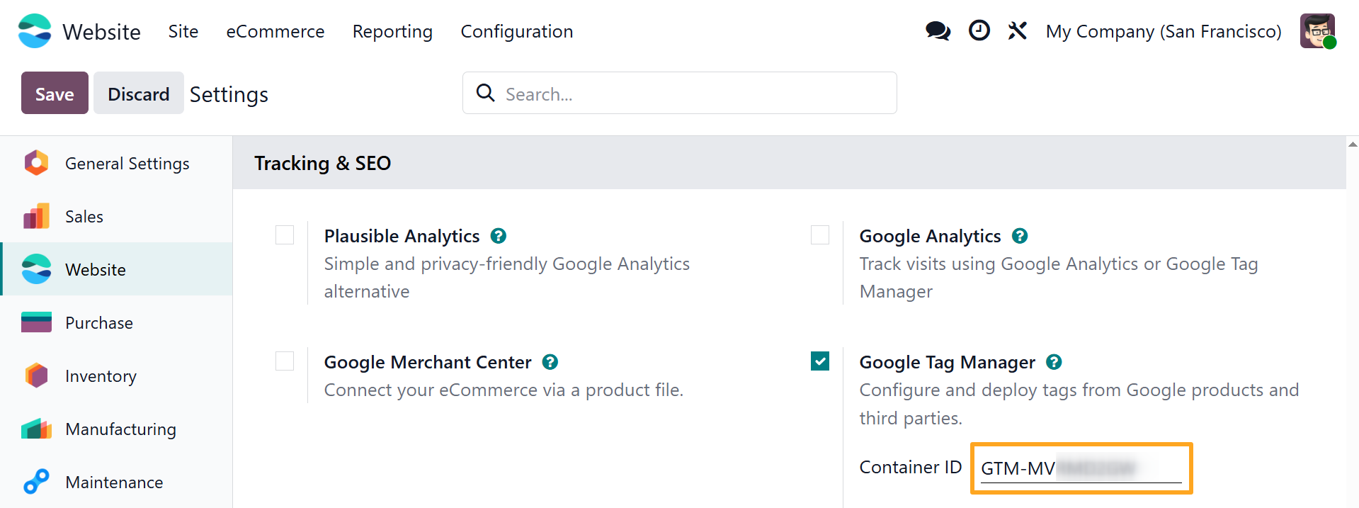 Activate Google Tag Manager in Odoo 19.0