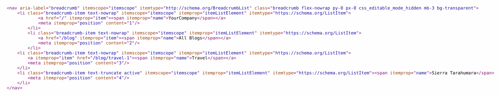 Odoo 14.0.0 Website Blog SEO Breadcrumbs html code metadata