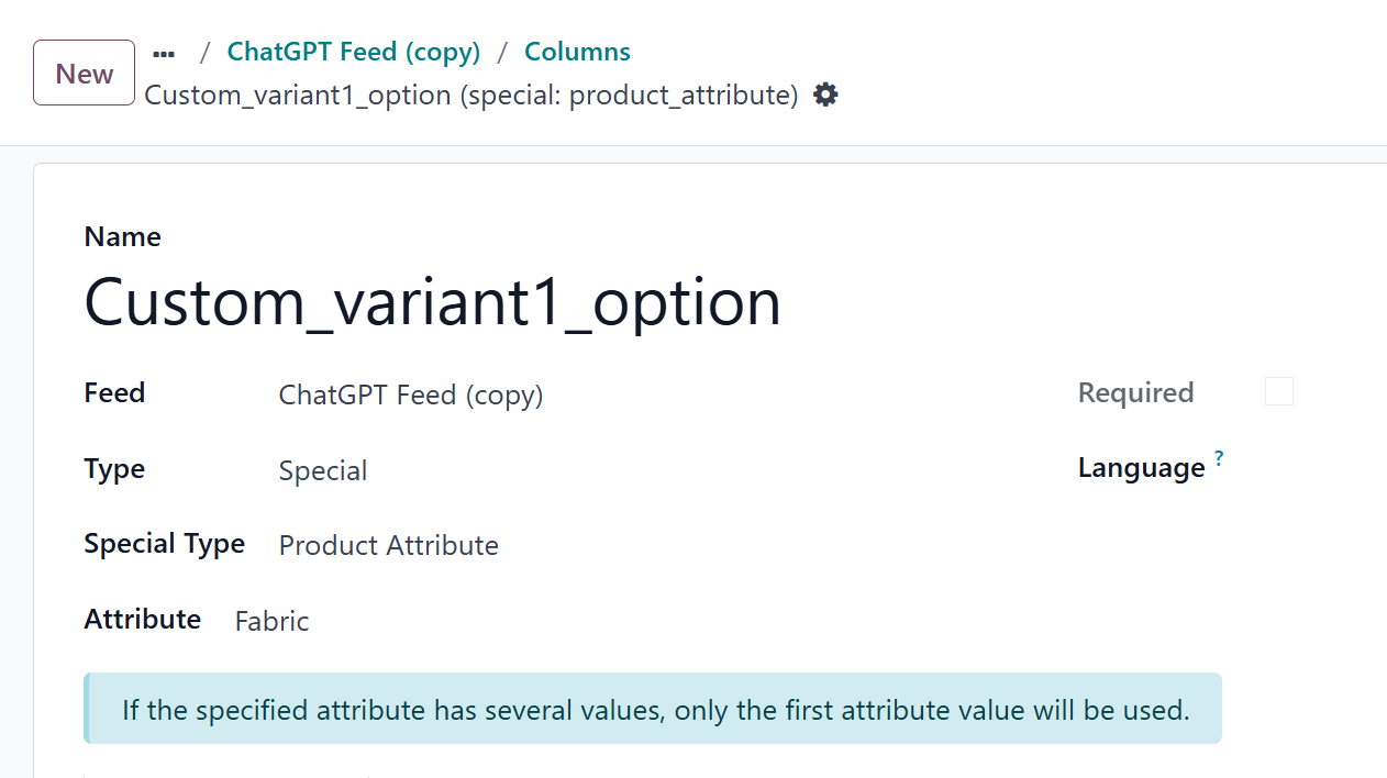 Odoo 19.0 chatgpt product data feed custom variant option