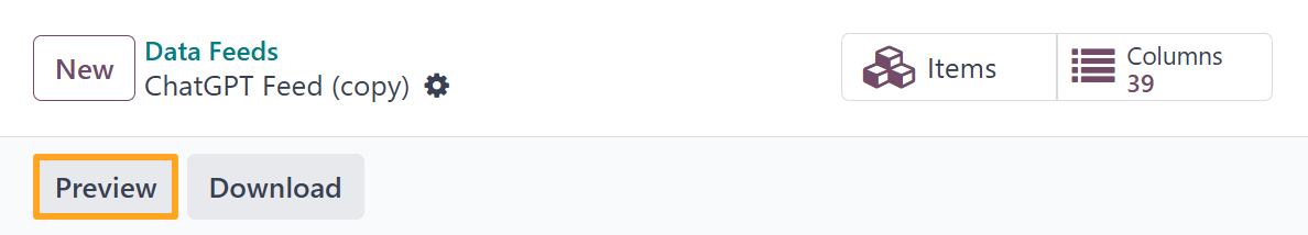 Odoo 19.0 chatgpt product data feed preview button