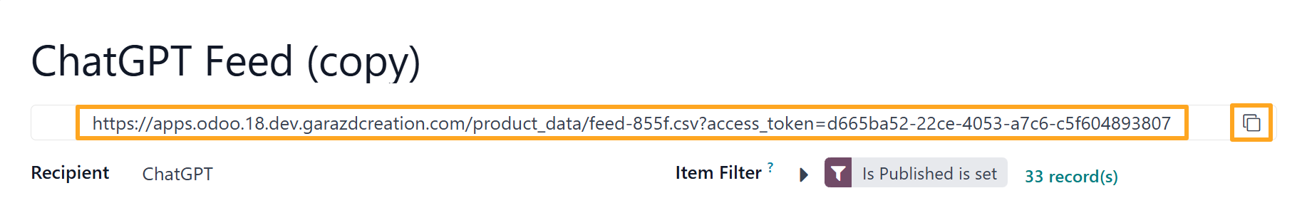 Odoo 19.0 chatgpt product data feed url
