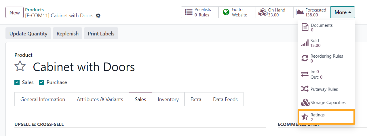 Odoo 19.0 product quick review ratings button