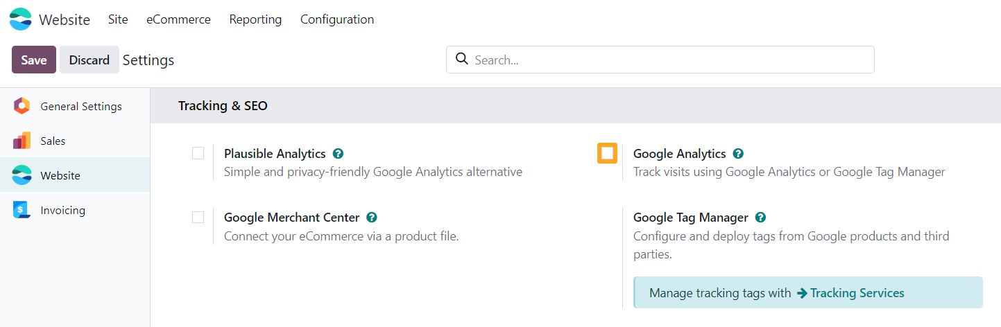 Odoo 19.0 settings website deactivate google analytics