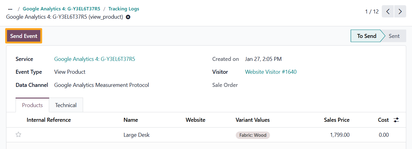 Odoo 19.0 ga measurement protocol tracking log send event
