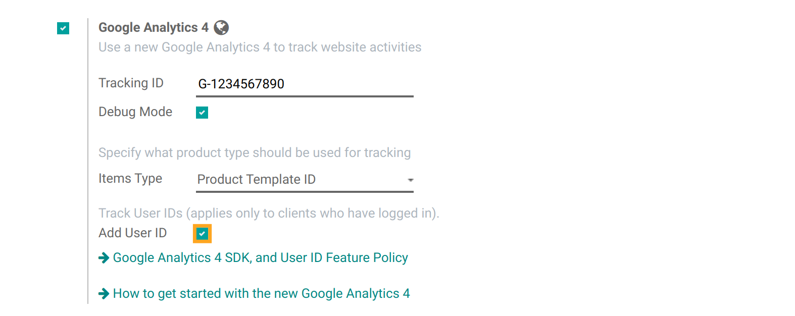 Odoo 16.0 Google Analytics 4 eCommerce User ID feature