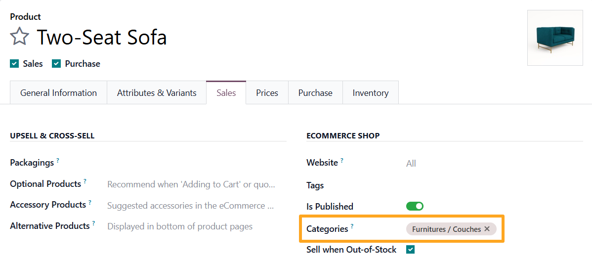 odoo product sales categories