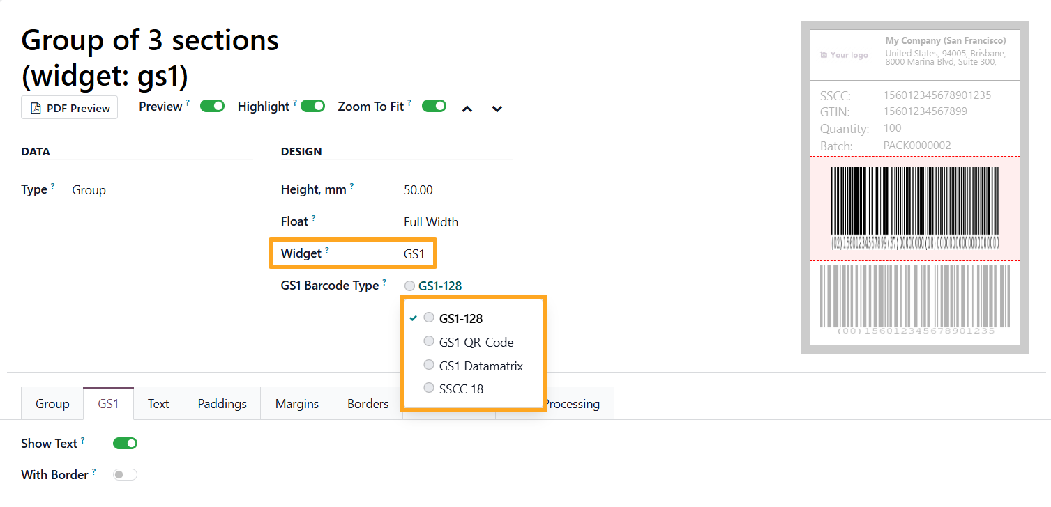 odoo label builder pro gs1 barcode widget type