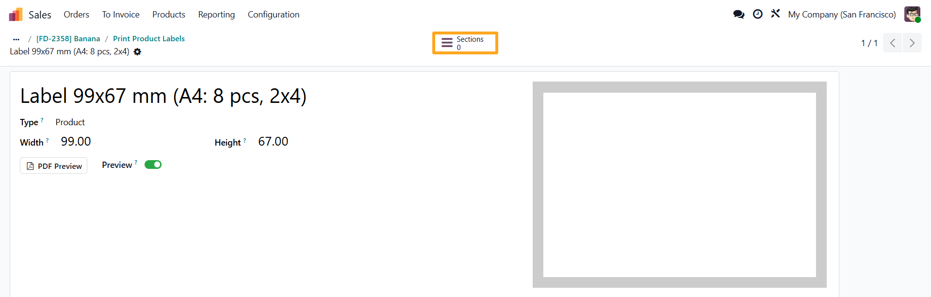 odoo label builder multi label template sections
