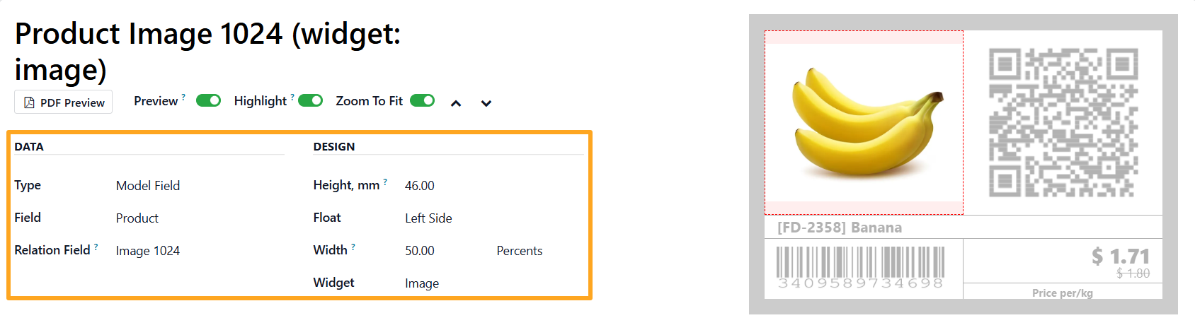 odoo product label builder image section