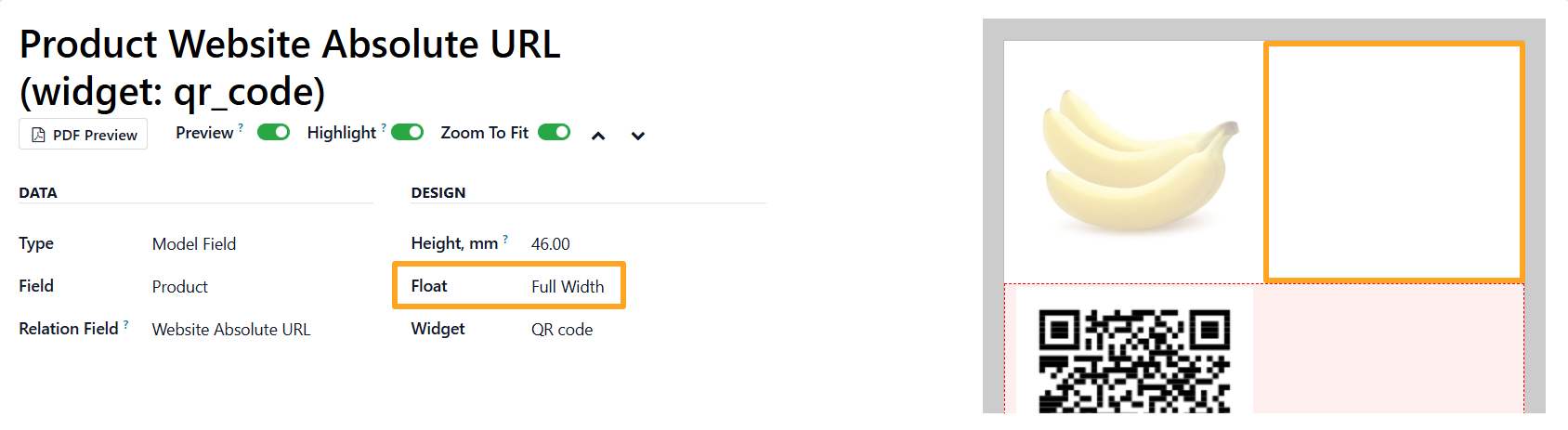 odoo product label builder qr code full width