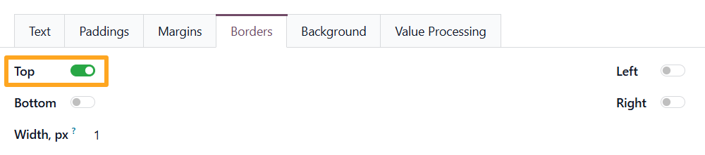 odoo product label builder unit name section borders