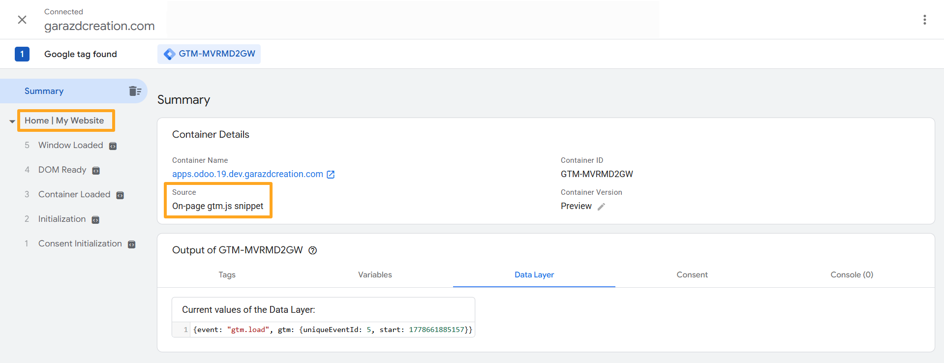 google tag manager assistant data layer