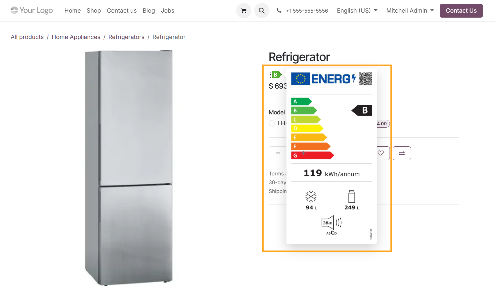 odoo website product energy efficiency class popup image