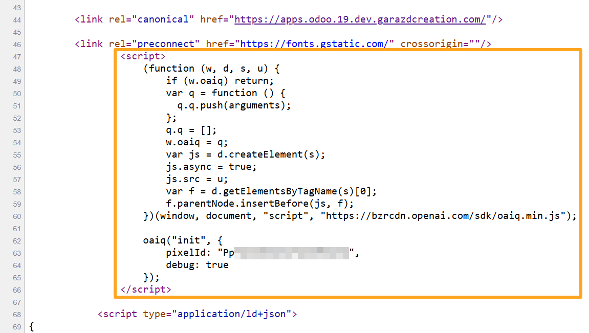 odoo website chatgpt openai pixel script