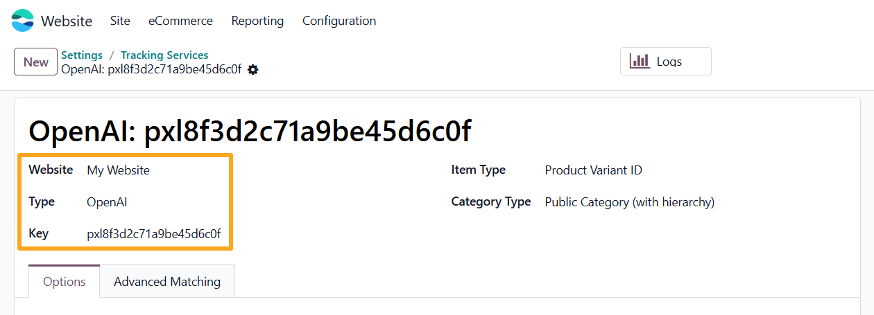 odoo openai tracking service website type key