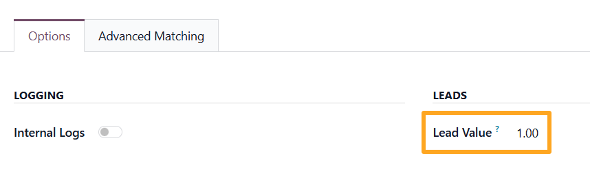odoo tracking service options lead value