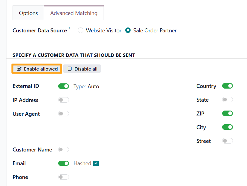 odoo openai tracking service advanced matching enable allowed