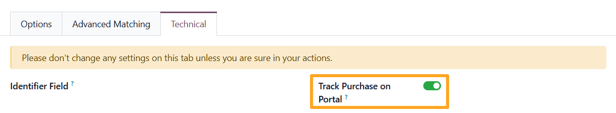 odoo tracking service technical track purchase on portal