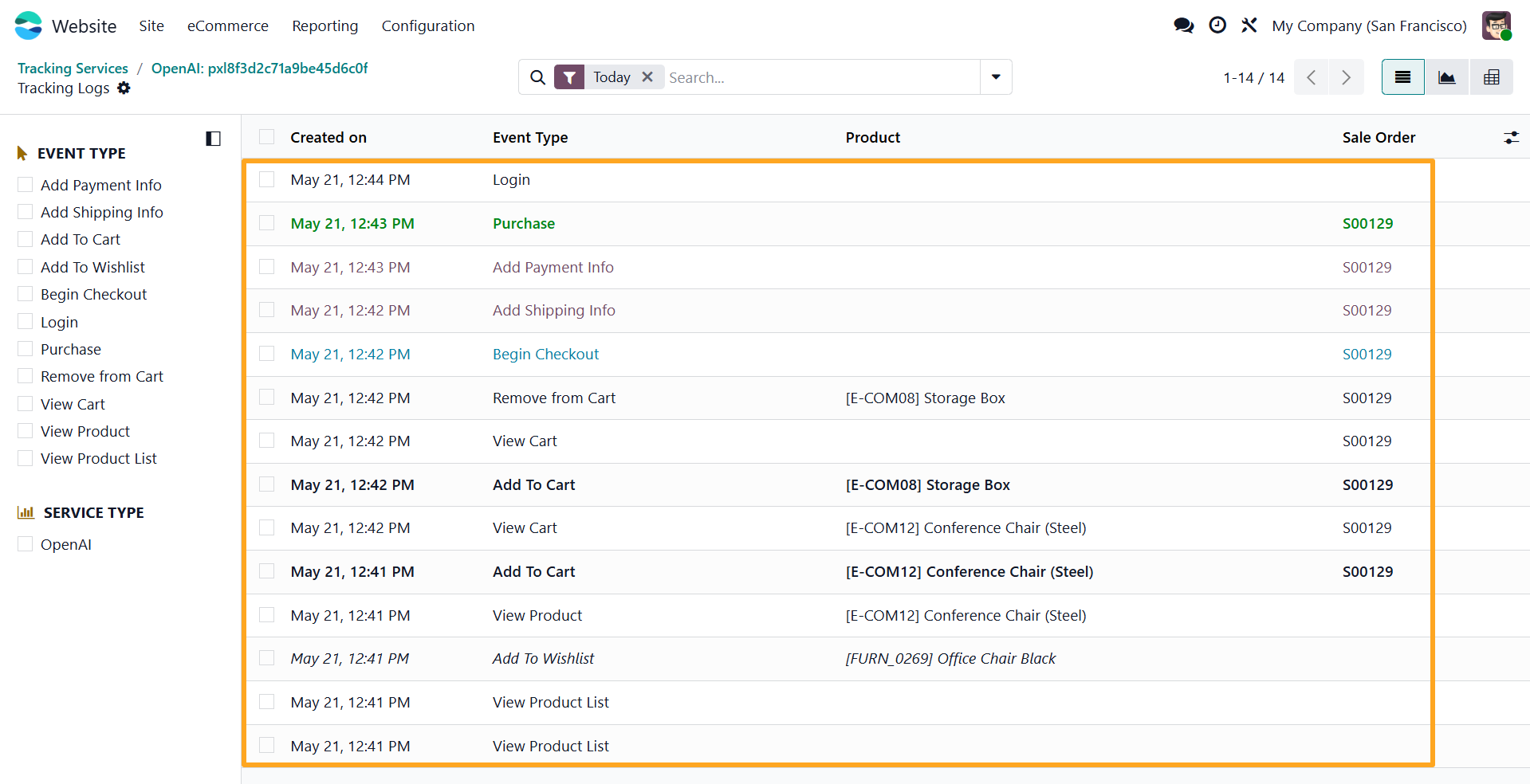 odoo openai tracking service internal logs