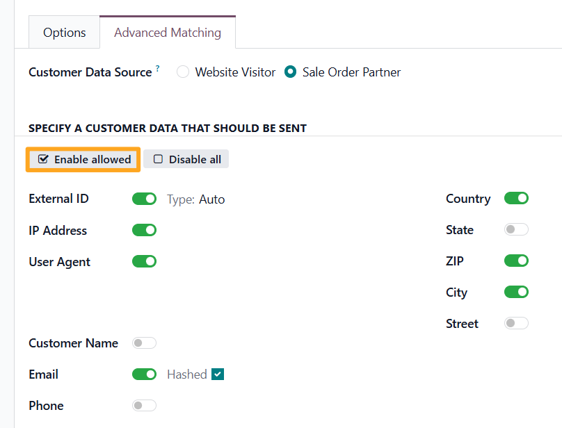 odoo openai tracking service api advanced matching enable allowed