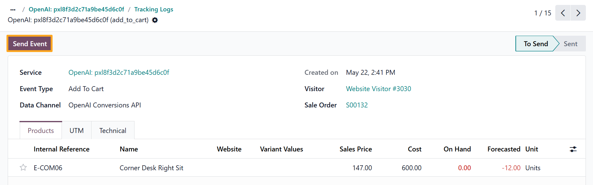odoo openai tracking service api send event