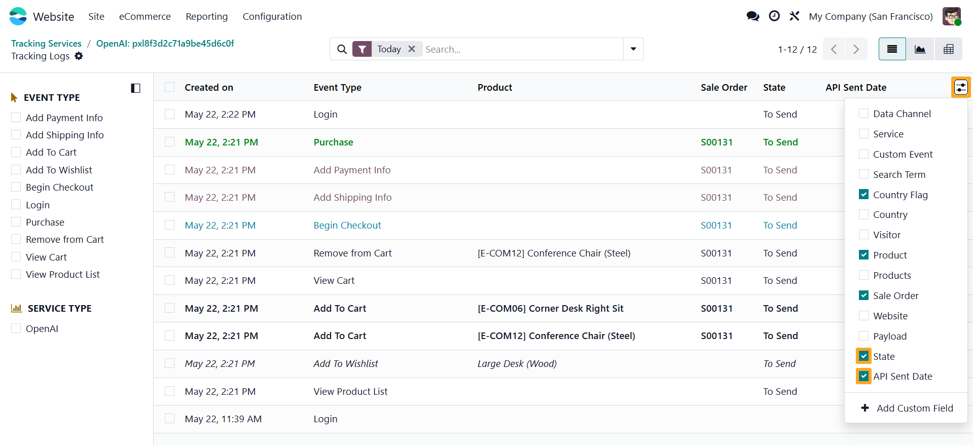 odoo openai tracking service logs state api sent date