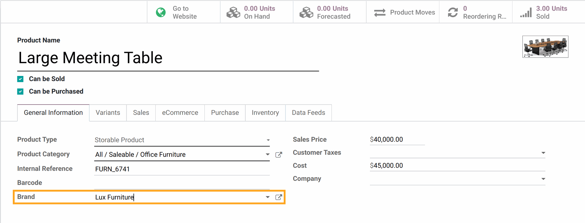 Odoo False Product Brands for Data Feeds