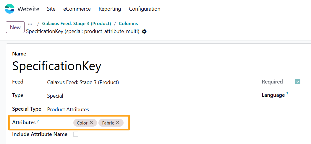 odoo galaxus товарний фід даних колонка specification key характеристики