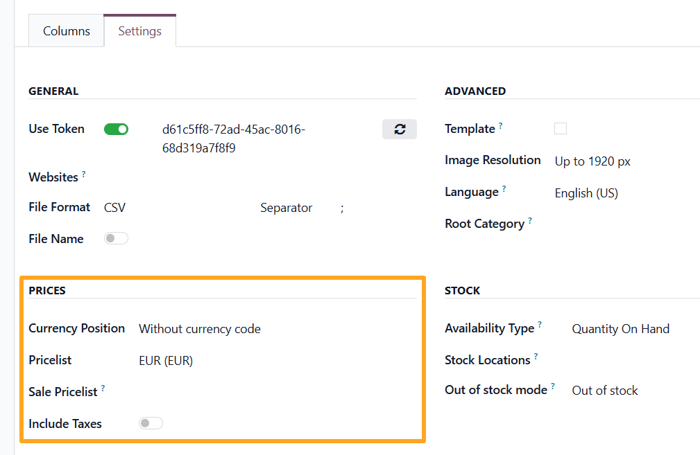 odoo digitec galaxus product data feed prices settings